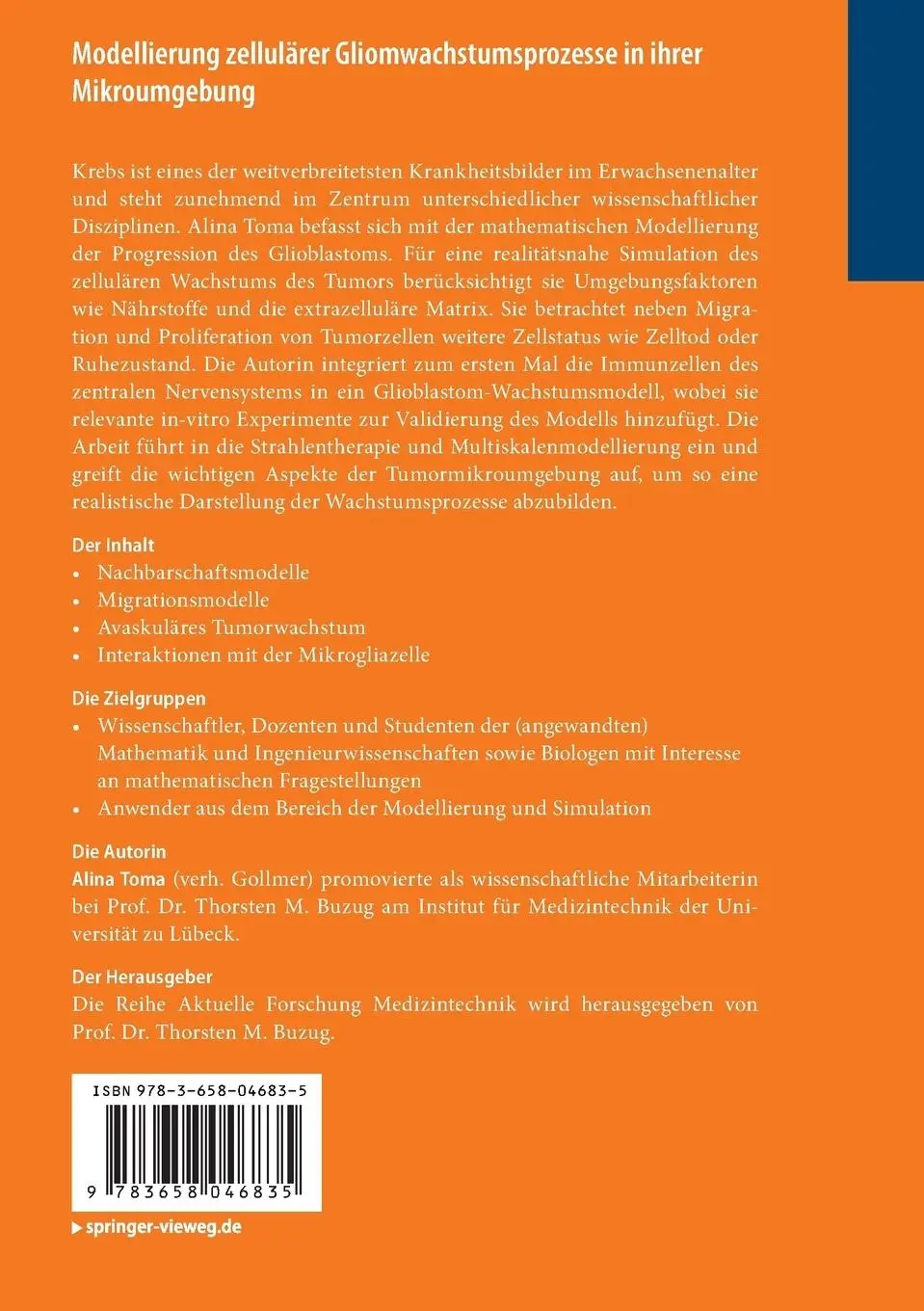 Rückseite: 9783658046835 | Modellierung zellulärer Gliomwachstumsprozesse in ihrer Mikroumgebung