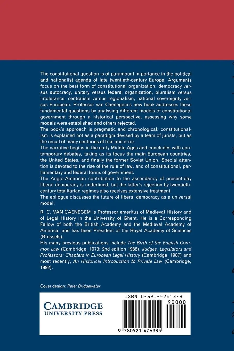 Rückseite: 9780521476935 | An Historical Introduction to Western Constitutional Law | Caenegem