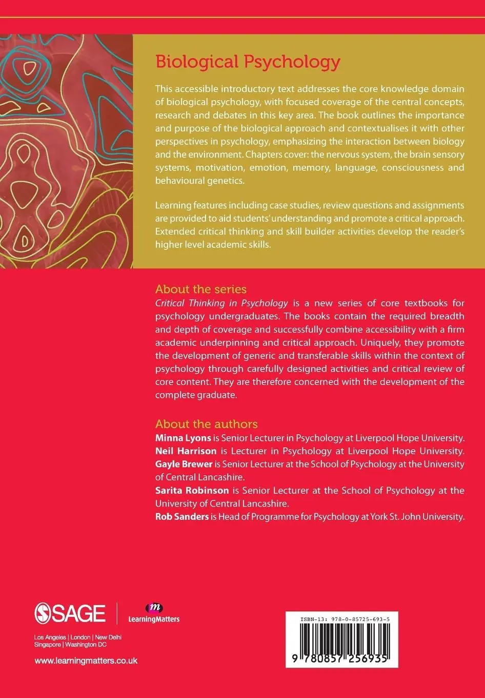 Rückseite: 9780857256935 | Biological Psychology | Minna Lyons (u. a.) | Taschenbuch | Englisch