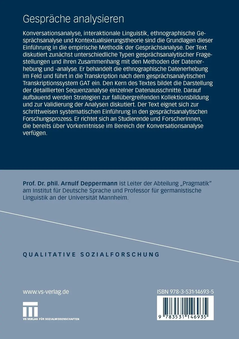 Rückseite: 9783531146935 | Gespräche analysieren | Eine Einführung | Arnulf Deppermann | Buch