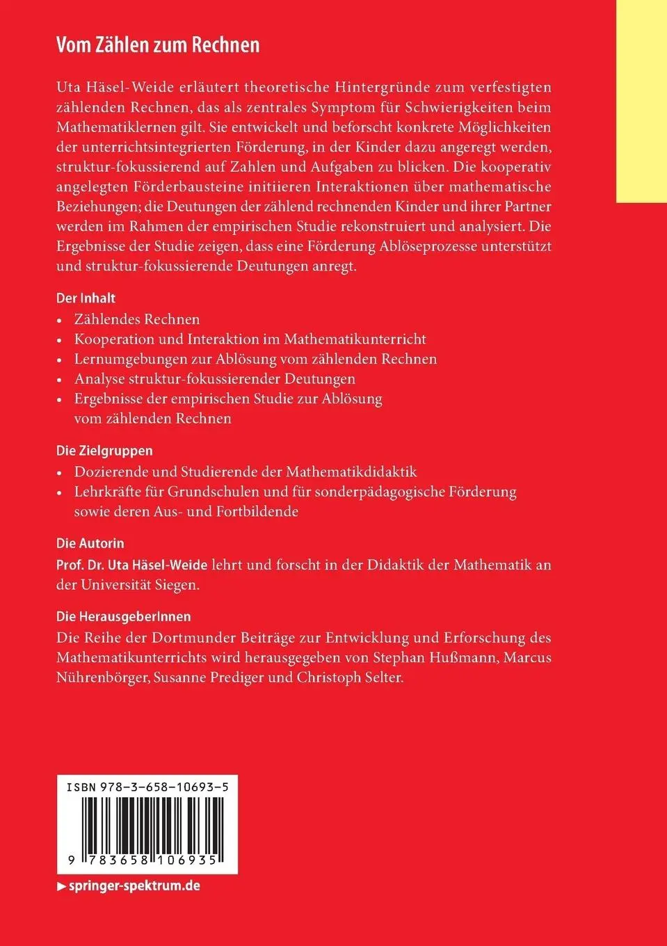 Rückseite: 9783658106935 | Vom Zählen zum Rechnen | Uta Häsel-Weide | Taschenbuch | xi | Deutsch
