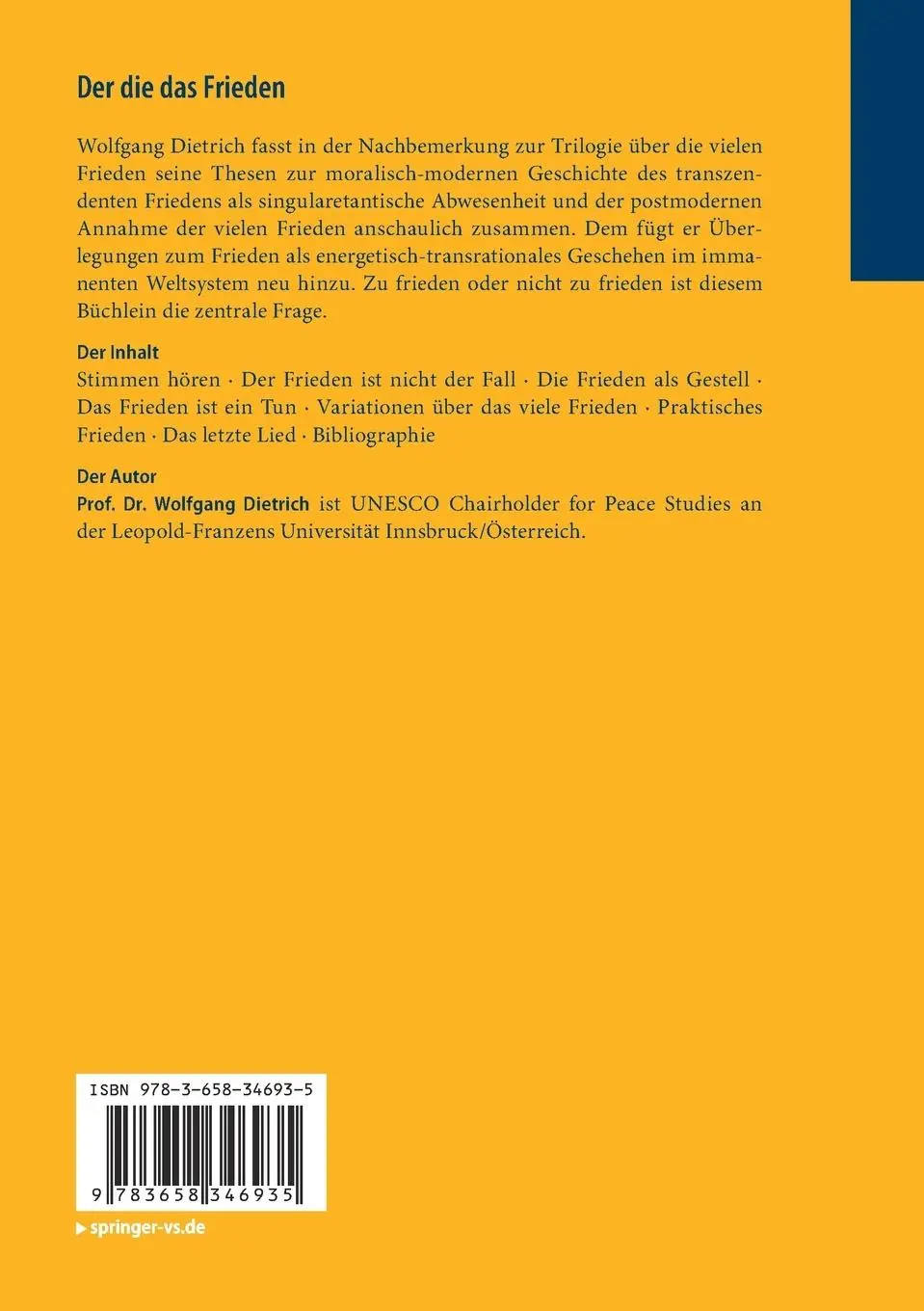 Rückseite: 9783658346935 | Der die das Frieden | Wolfgang Dietrich | Taschenbuch | v | Deutsch
