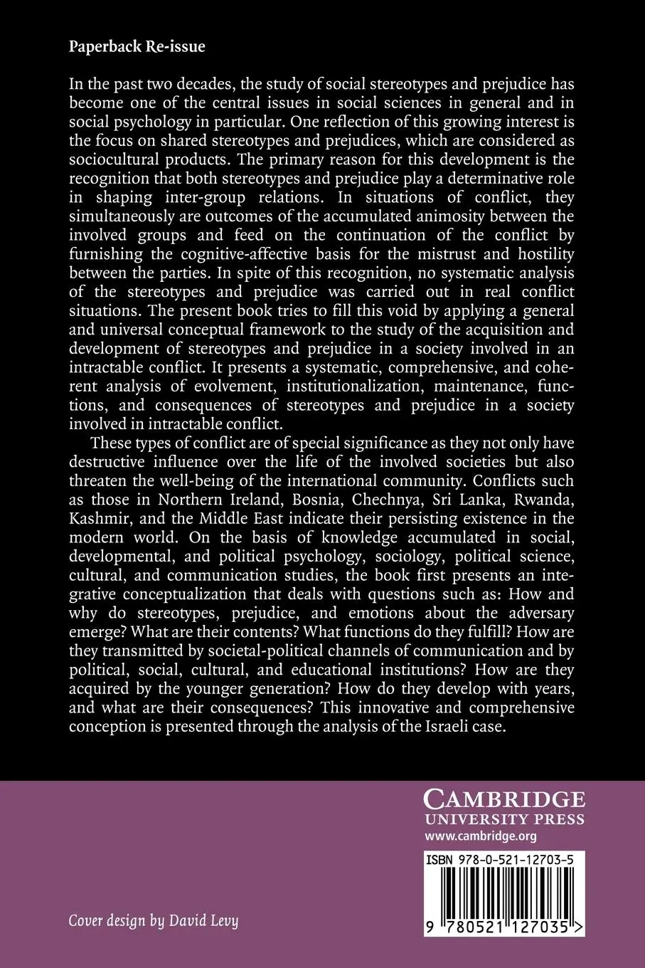 Rückseite: 9780521127035 | Stereotypes and Prejudice in Conflict | Daniel Bar-Tal (u. a.) | Buch
