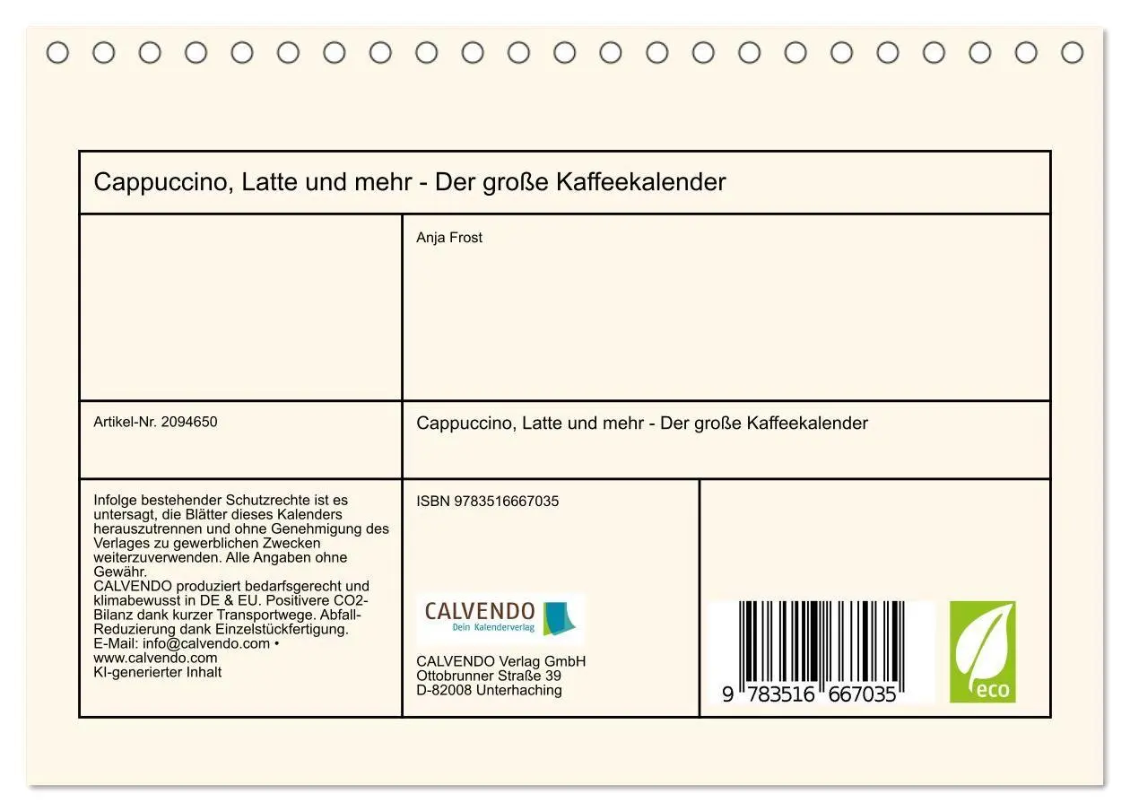 Bild: 9783516667035 | Cappuccino, Latte und mehr - Der große Kaffeekalender...