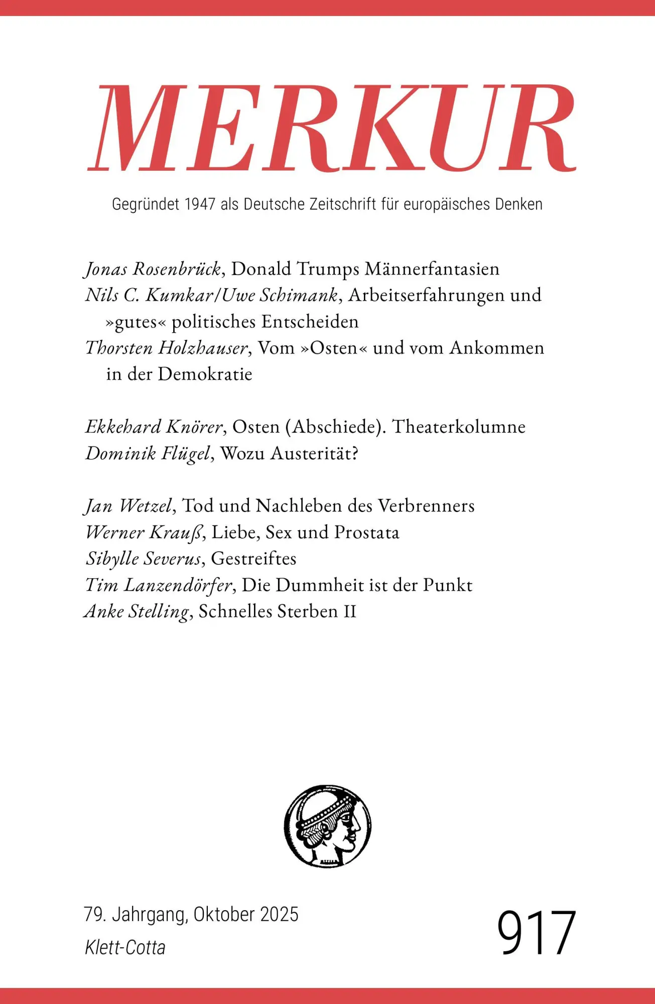 Cover: 9783608977035 | MERKUR 10/2025, Jg.79 | Nr. 917, Heft 10, Oktober 2025 | Taschenbuch
