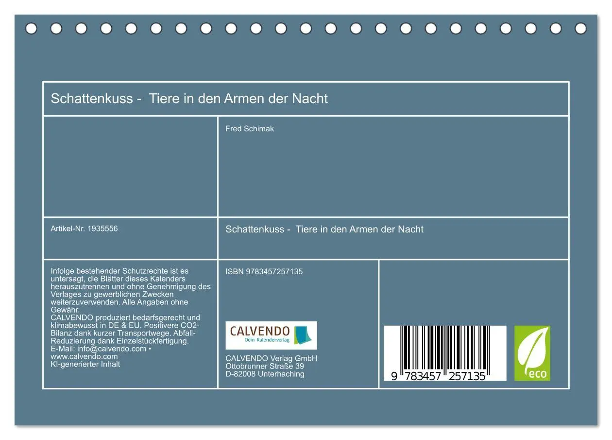 Bild: 9783457257135 | Schattenkuss - Tiere in den Armen der Nacht (Tischkalender 2026 DIN...
