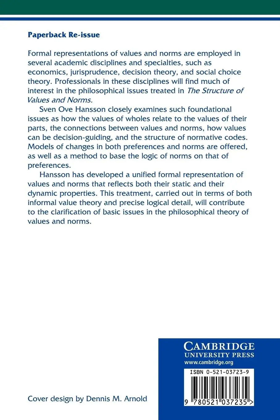 Rückseite: 9780521037235 | The Structure of Values and Norms | Sven Ove Hansson | Taschenbuch