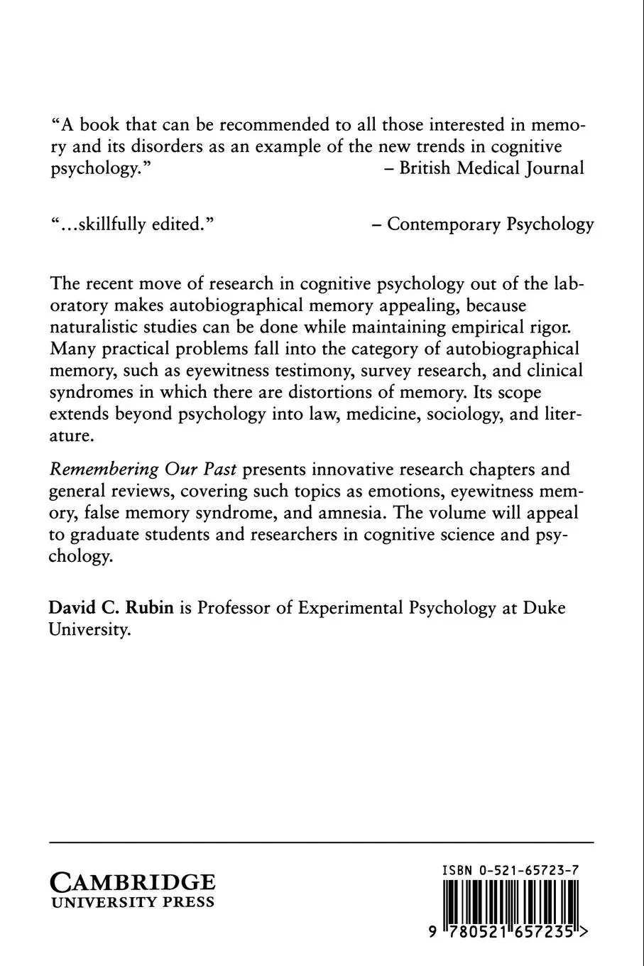 Rückseite: 9780521657235 | Remembering Our Past | Studies in Autobiographical Memory | Buch