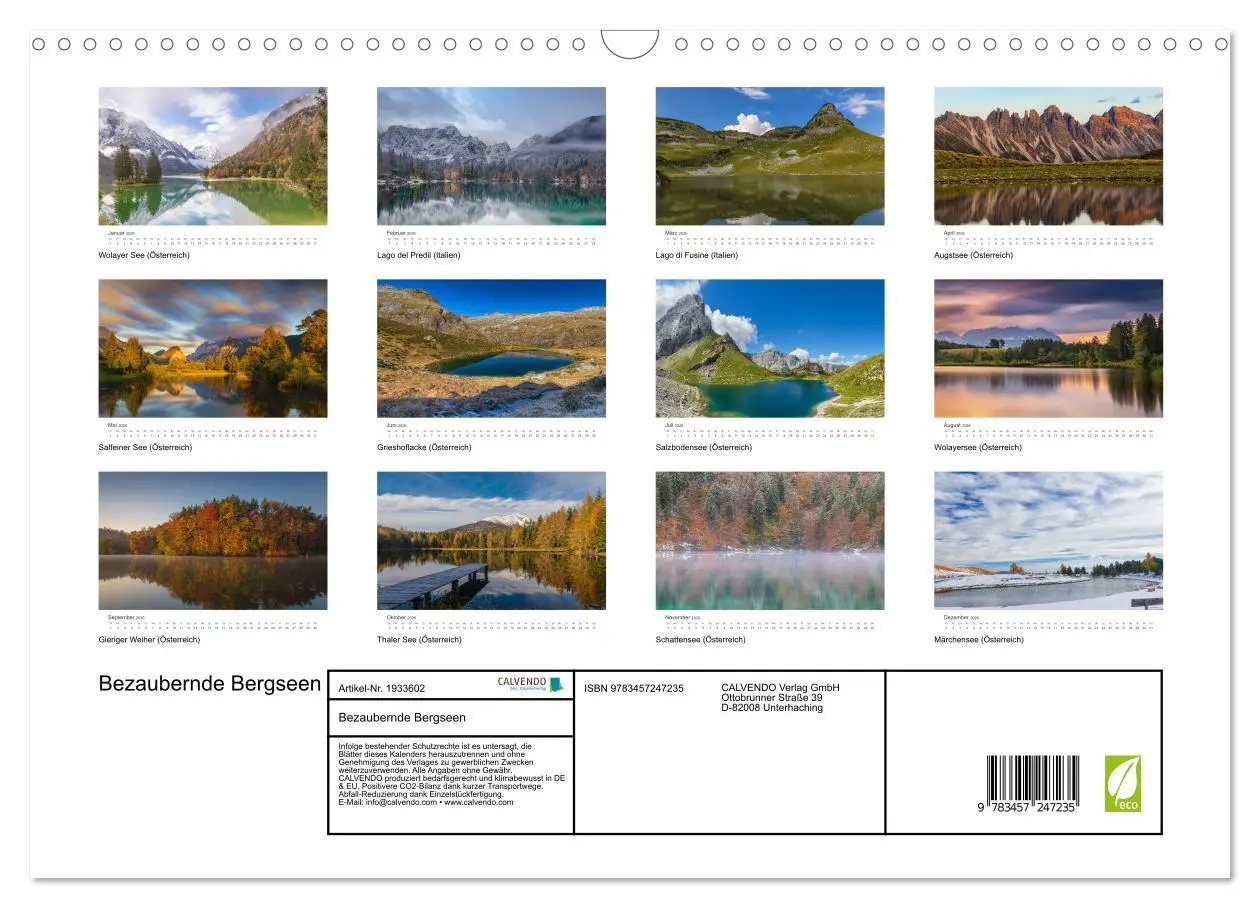 Bild: 9783457247235 | Bezaubernde Bergseen (Wandkalender 2026 DIN A3 quer), CALVENDO...