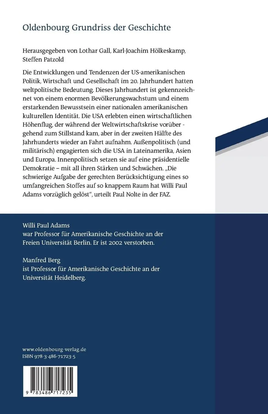 Rückseite: 9783486717235 | Die USA im 20. Jahrhundert | Willi Paul Adams | Taschenbuch | XVI