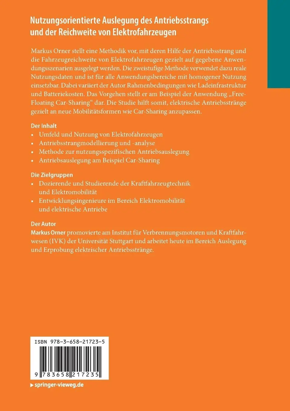 Rückseite: 9783658217235 | Nutzungsorientierte Auslegung des Antriebsstrangs und der...