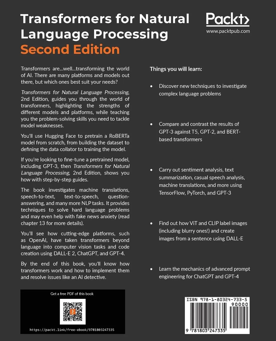 Rückseite: 9781803247335 | Transformers for Natural Language Processing - Second Edition | Buch