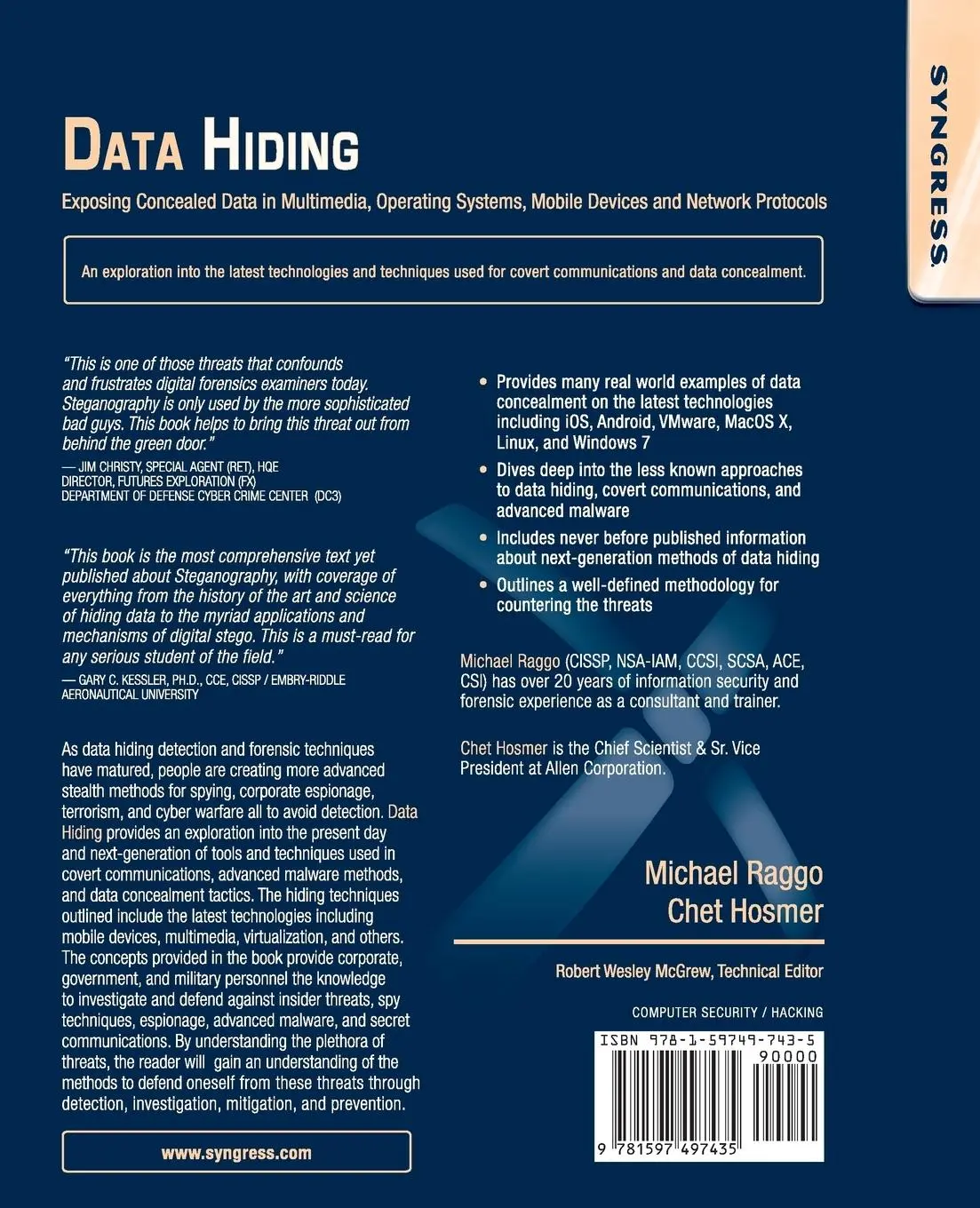 Rückseite: 9781597497435 | Data Hiding | Michael T. Raggo (u. a.) | Taschenbuch | Englisch | 2014