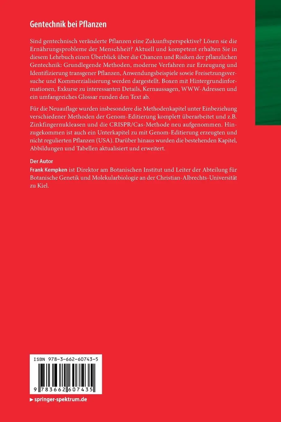 Rückseite: 9783662607435 | Gentechnik bei Pflanzen | Chancen und Risiken | Frank Kempken | Buch