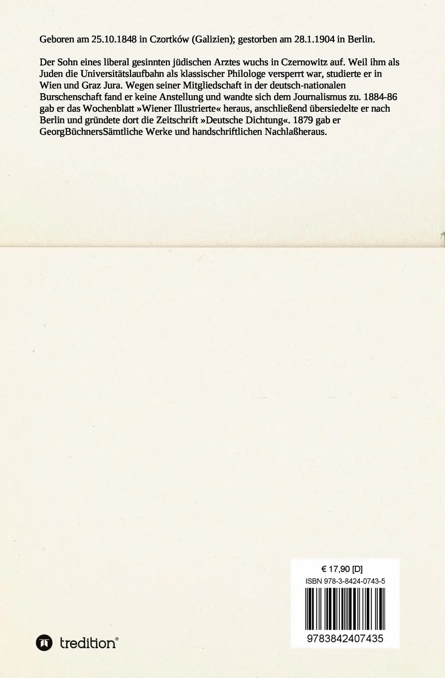 Rückseite: 9783842407435 | Das Kind der Sühne | Erzählungen | Karl Emil Franzos | Taschenbuch
