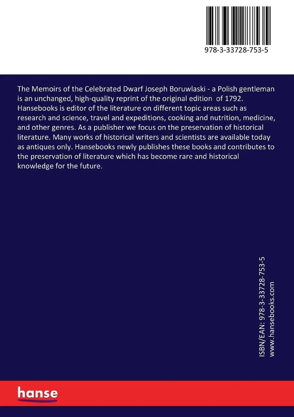 Rückseite: 9783337287535 | The Memoirs of the Celebrated Dwarf Joseph Boruwlaski | Taschenbuch