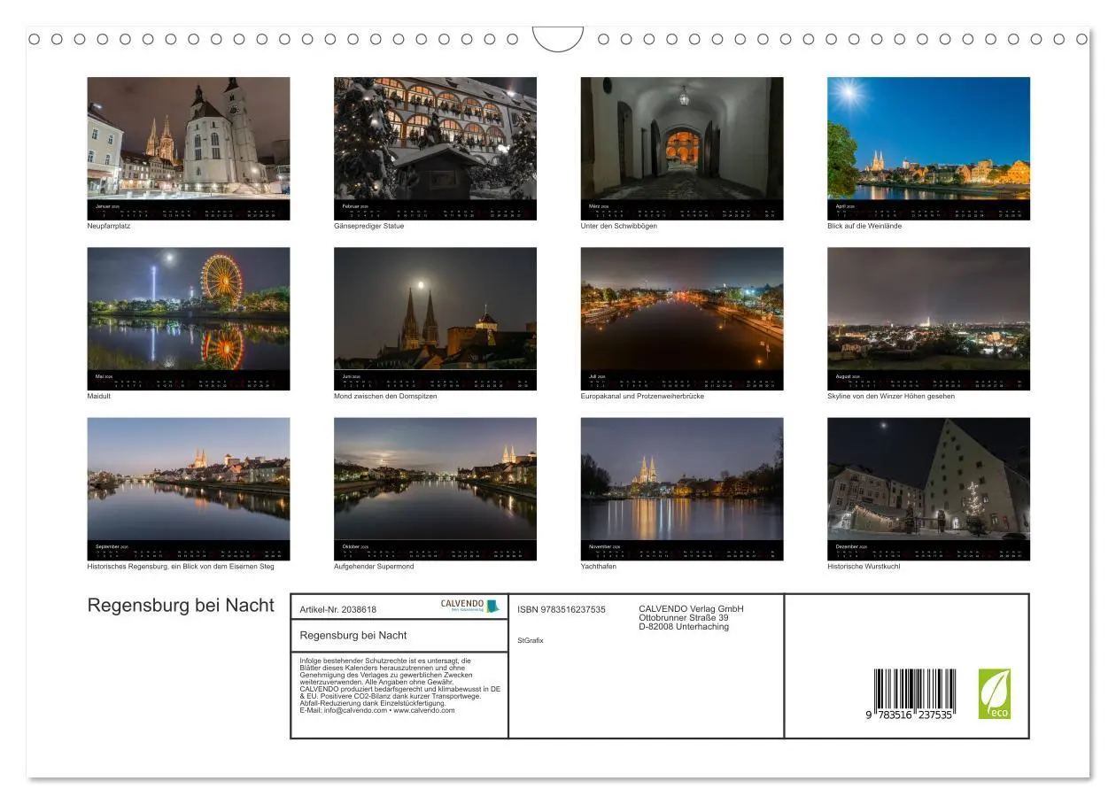 Bild: 9783516237535 | Regensburg bei Nacht (Wandkalender 2026 DIN A3 quer), CALVENDO...
