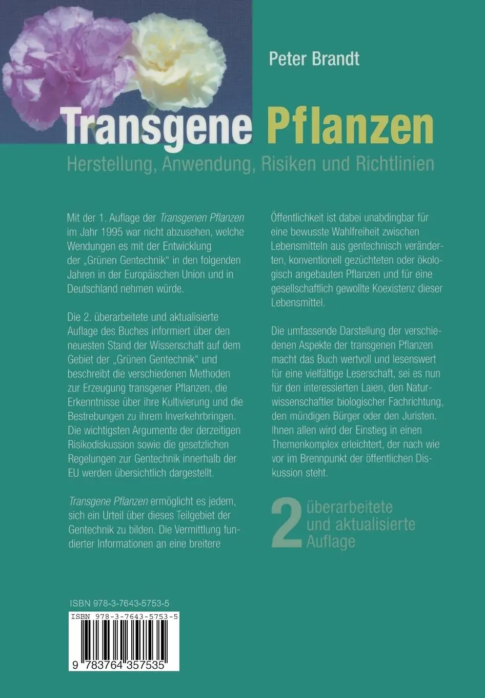 Rückseite: 9783764357535 | Transgene Pflanzen | Herstellung, Anwendung, Risiken und Richtlinien