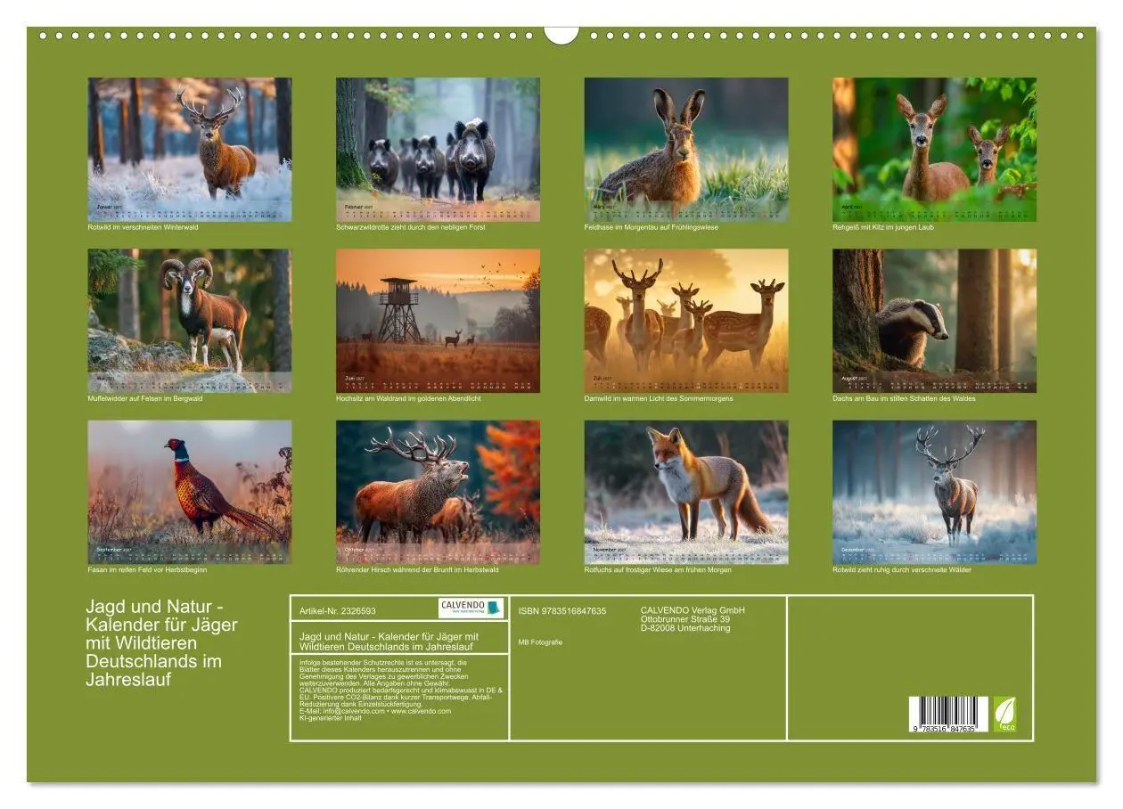 Bild: 9783516847635 | Jagd und Natur - Kalender für Jäger mit Wildtieren Deutschlands im...