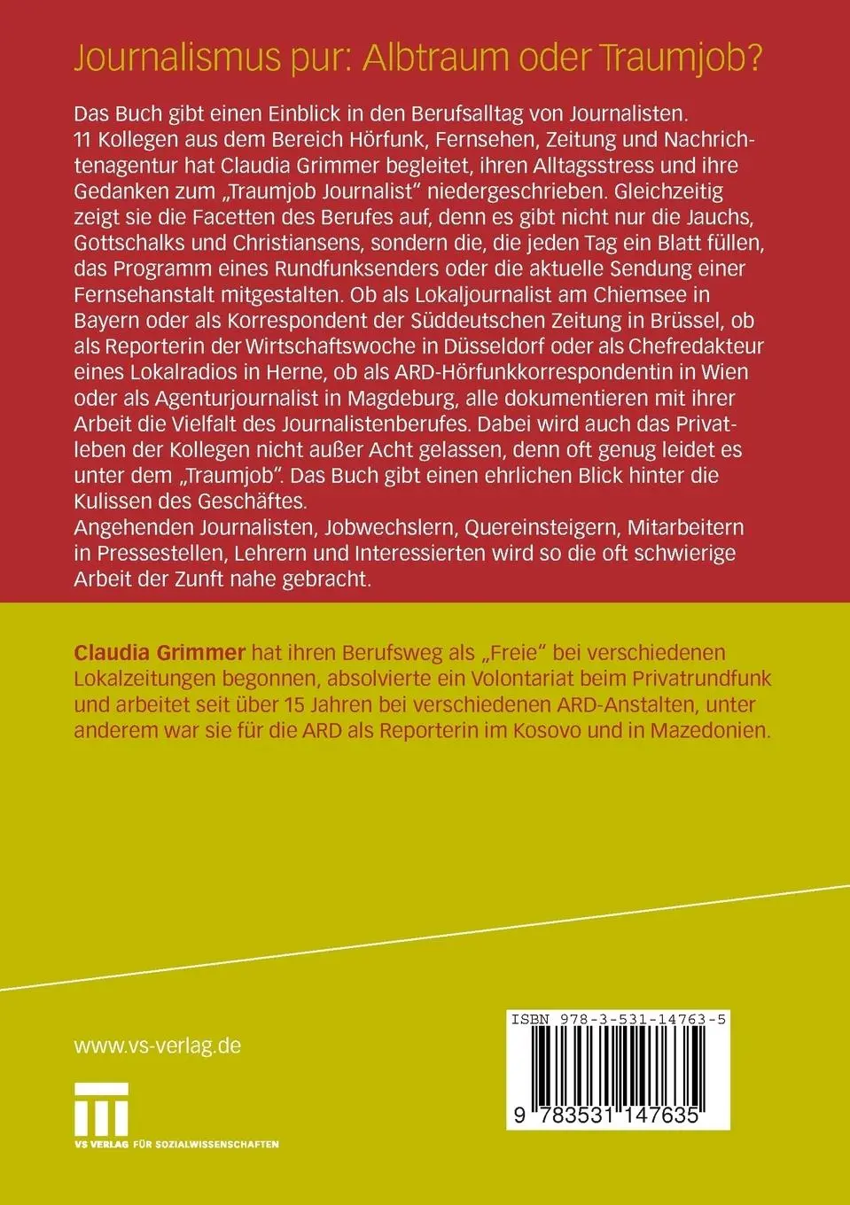 Rückseite: 9783531147635 | Journalismus pur: Albtraum oder Traumjob | Claudia Grimmer | Buch | vi