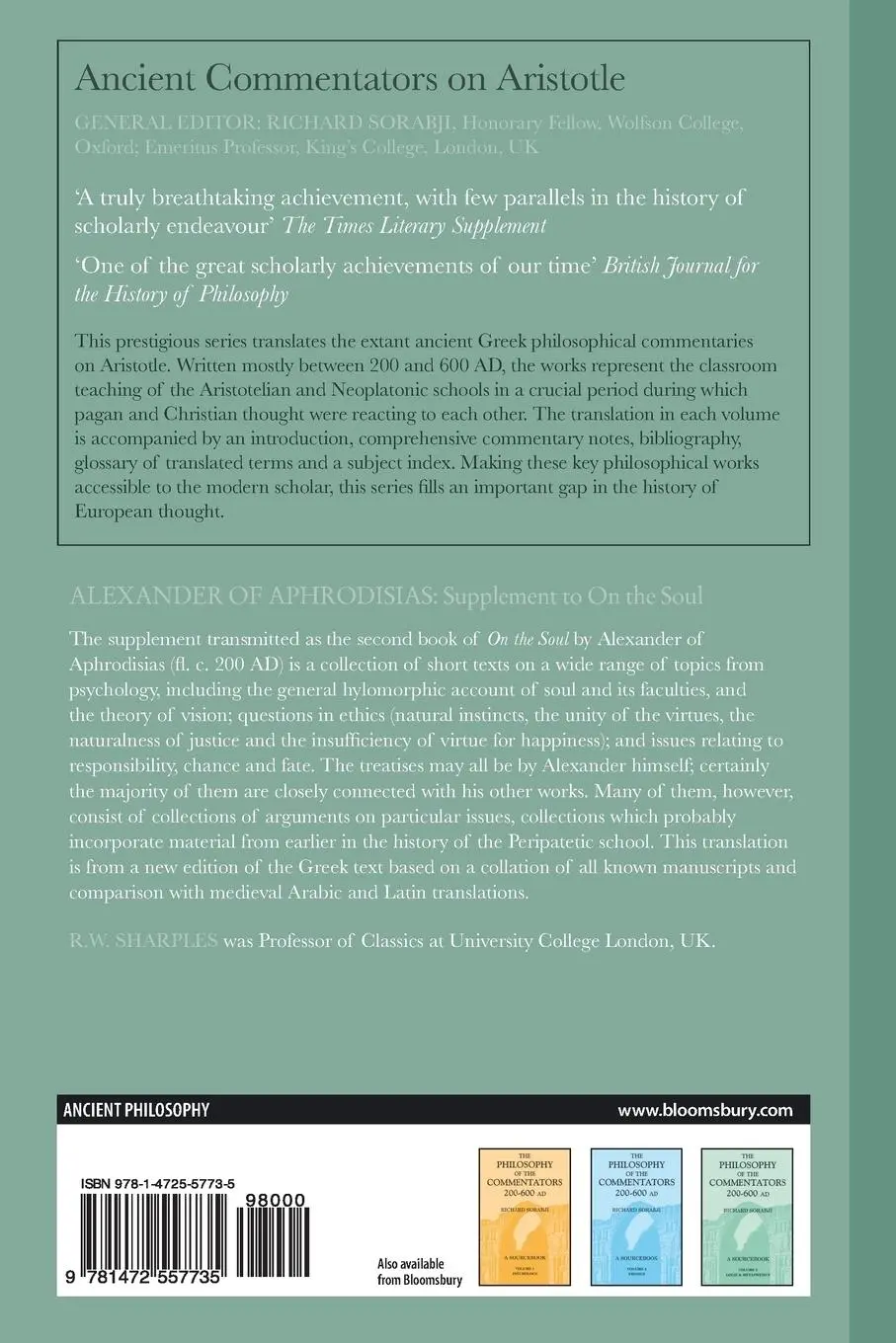 Rückseite: 9781472557735 | Alexander of Aphrodisias | Supplement to on the Soul | Aphrodisias