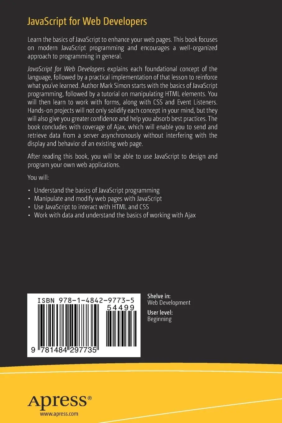 Rückseite: 9781484297735 | JavaScript for Web Developers | Understanding the Basics | Mark Simon