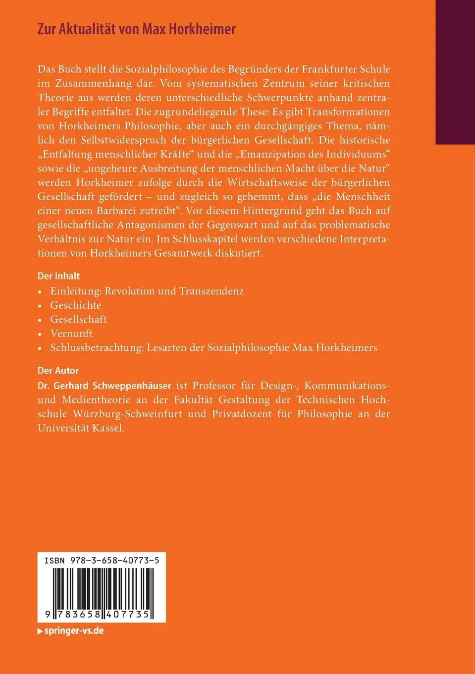 Rückseite: 9783658407735 | Zur Aktualität von Max Horkheimer | Einführung in sein Werk | Buch