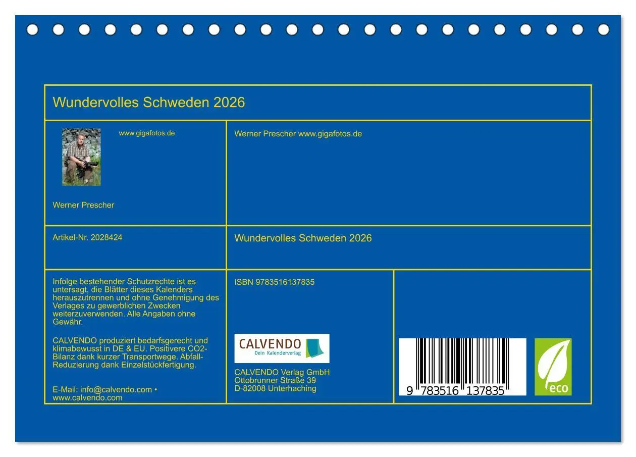 Bild: 9783516137835 | Wundervolles Schweden 2026 (Tischkalender 2026 DIN A5 quer),...