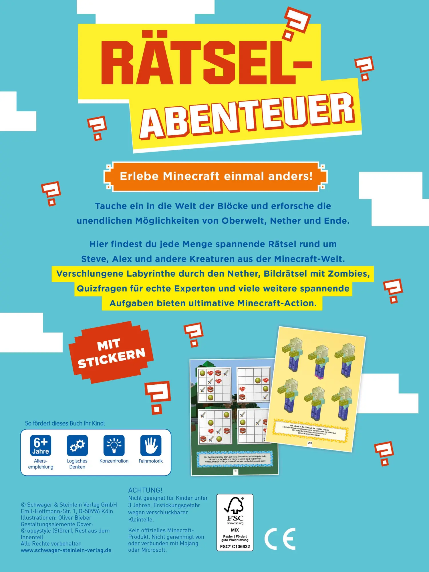 Rückseite: 9783849947835 | Rätsel-Abenteuer für Minecraft-Fans ab 6 Jahren | Verlag | Taschenbuch