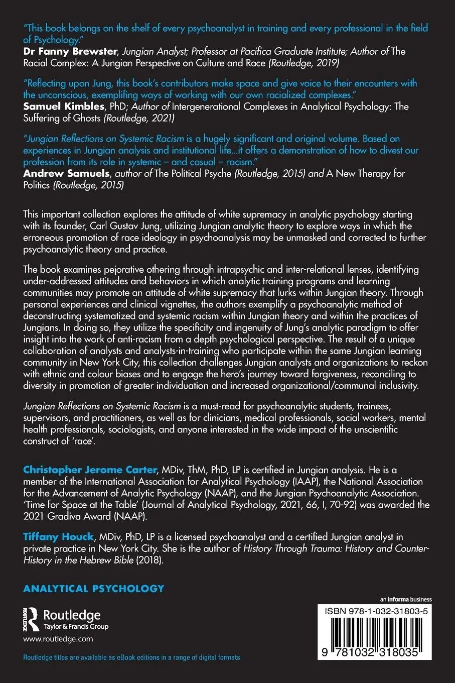 Rückseite: 9781032318035 | Jungian Reflections on Systemic Racism | Carter (u. a.) | Taschenbuch