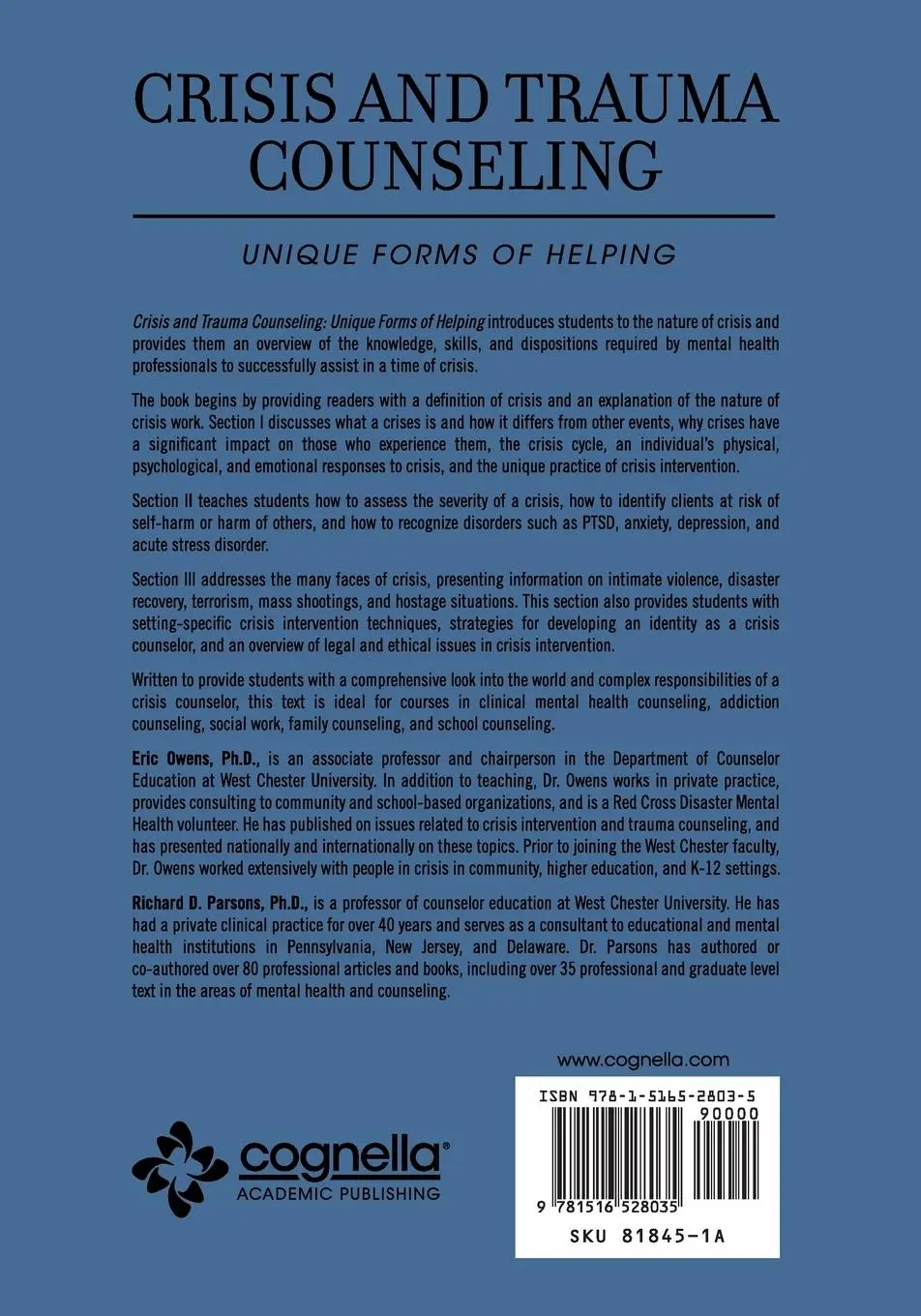 Rückseite: 9781516528035 | Crisis and Trauma Counseling | Unique Forms of Helping | Owens (u. a.)