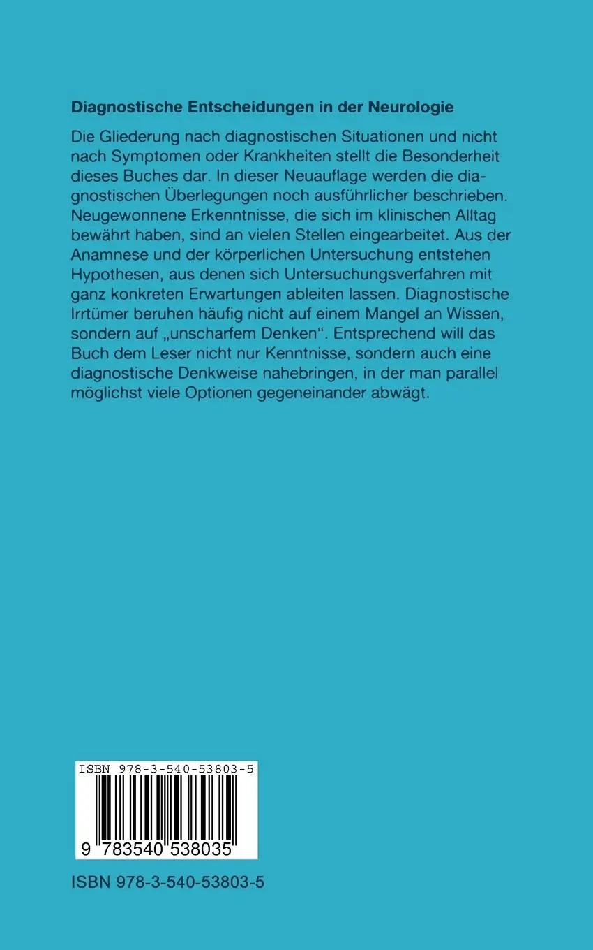 Rückseite: 9783540538035 | Diagnostische Entscheidungen in der Neurologie | Klaus Poeck | Buch