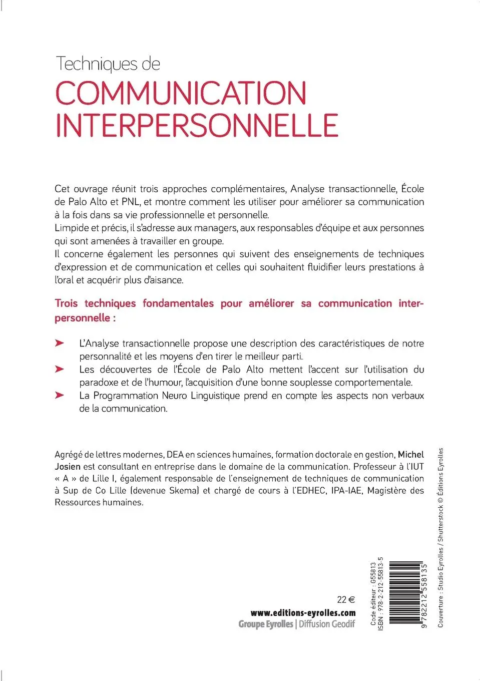 Rückseite: 9782212558135 | Communication interpersonnelle | Michel Josien | Taschenbuch | 2014