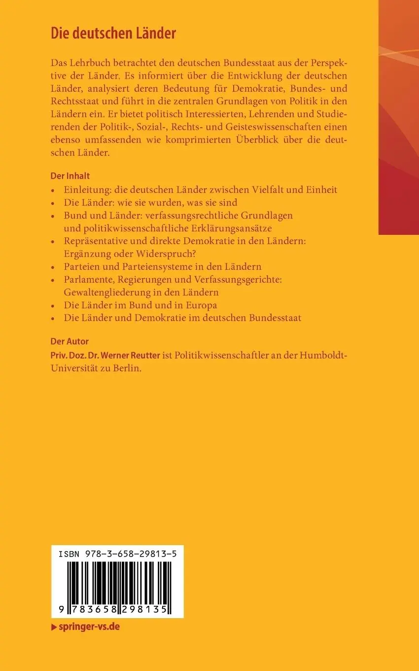 Rückseite: 9783658298135 | Die deutschen Länder | Eine Einführung | Werner Reutter | Taschenbuch