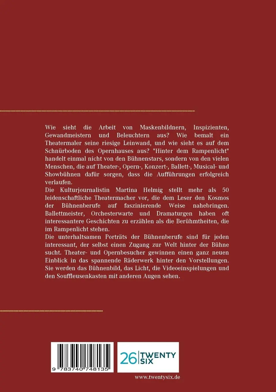 Rückseite: 9783740748135 | Hinter dem Rampenlicht | Bühnenberufe in Porträts | Martina Helmig