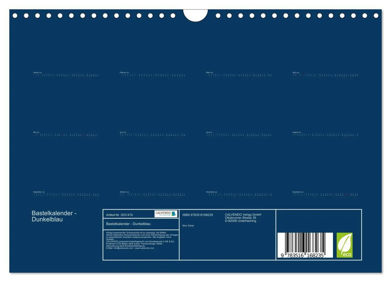 Bild: 9783516168235 | Bastelkalender - Dunkelblau (Wandkalender 2026 DIN A4 quer),...