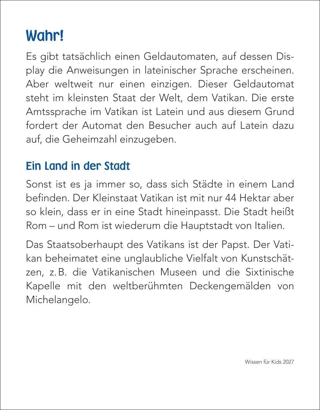Bild: 9783840038235 | Wissen für Kids Tagesabreißkalender 2027 | Silvia Goics (u. a.) | 2027