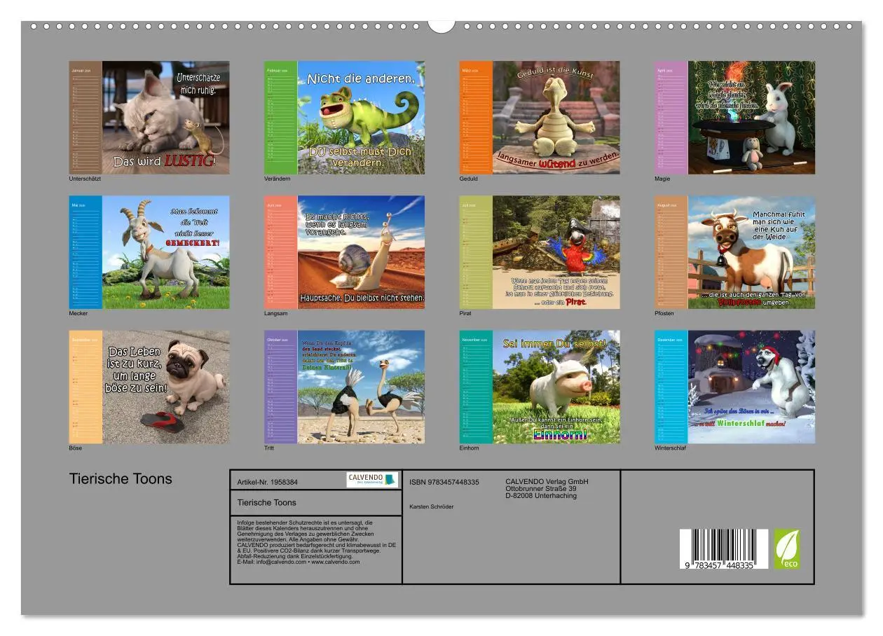 Bild: 9783457448335 | Tierische Toons (hochwertiger Premium Wandkalender 2026 DIN A2...