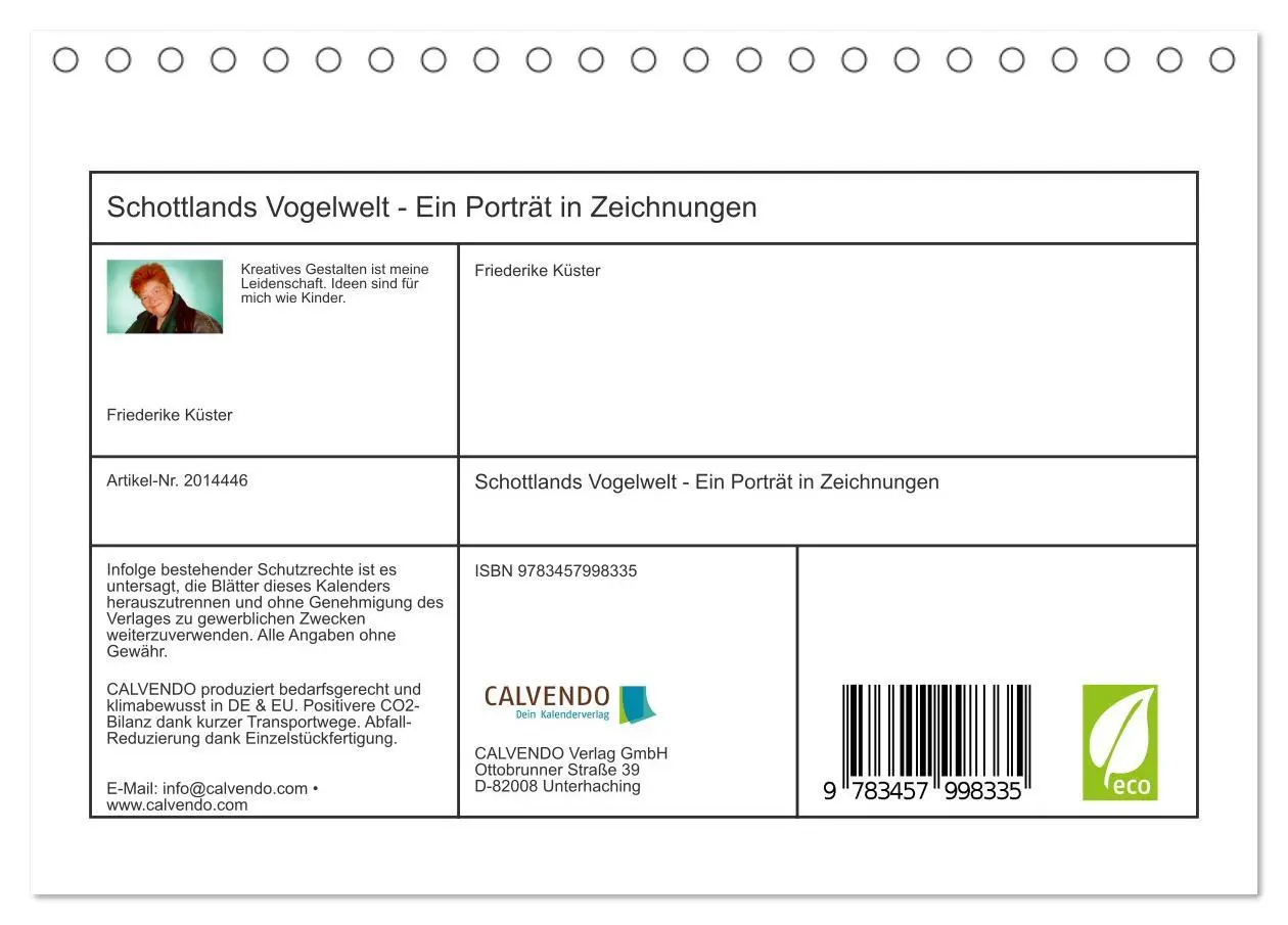 Bild: 9783457998335 | Schottlands Vogelwelt - Ein Porträt in Zeichnungen (Tischkalender...