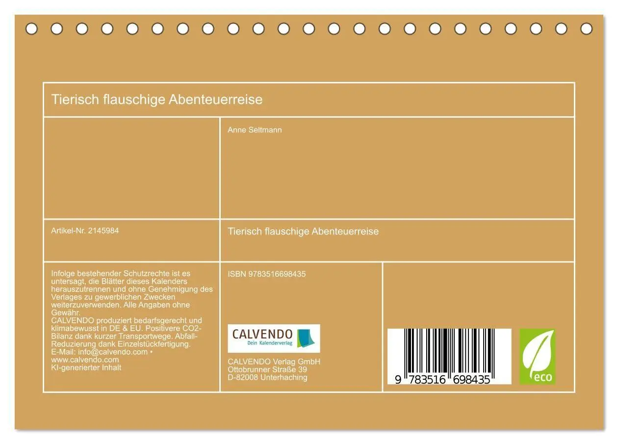 Bild: 9783516698435 | Tierisch flauschige Abenteuerreise (Tischkalender 2026 DIN A5...