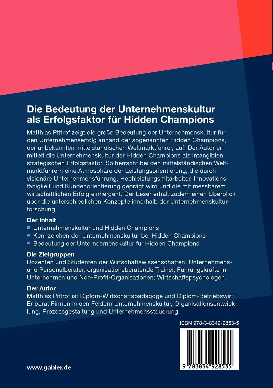 Rückseite: 9783834928535 | Die Bedeutung der Unternehmenskultur als Erfolgsfaktor für Hidden...
