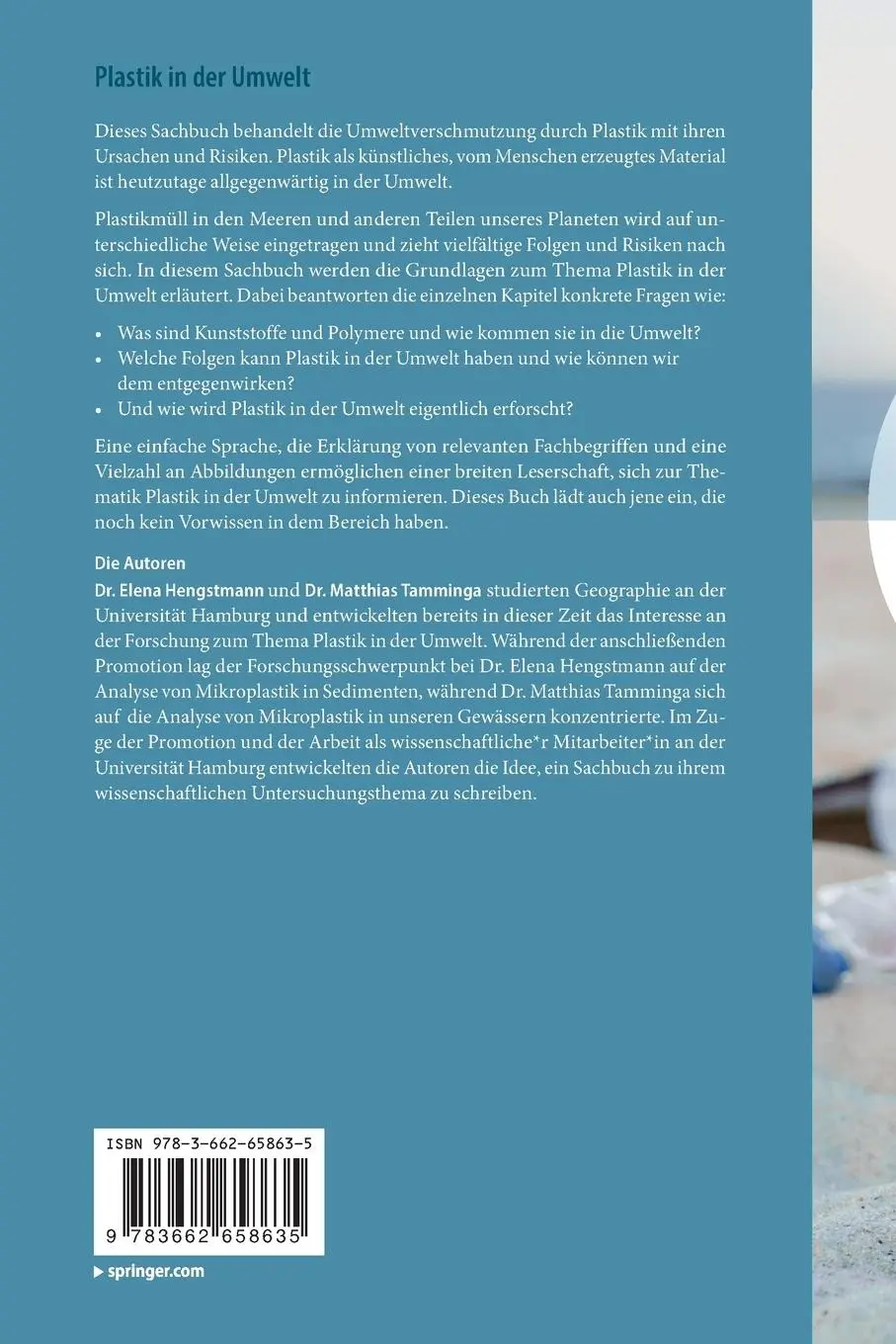 Rückseite: 9783662658635 | Plastik in der Umwelt | Matthias Tamminga (u. a.) | Taschenbuch | X