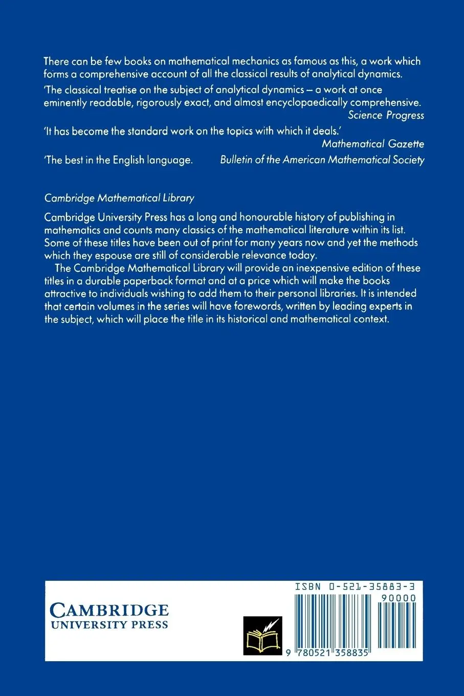 Rückseite: 9780521358835 | A Treatise on the Analytical Dynamics of Particles and Rigid Bodies