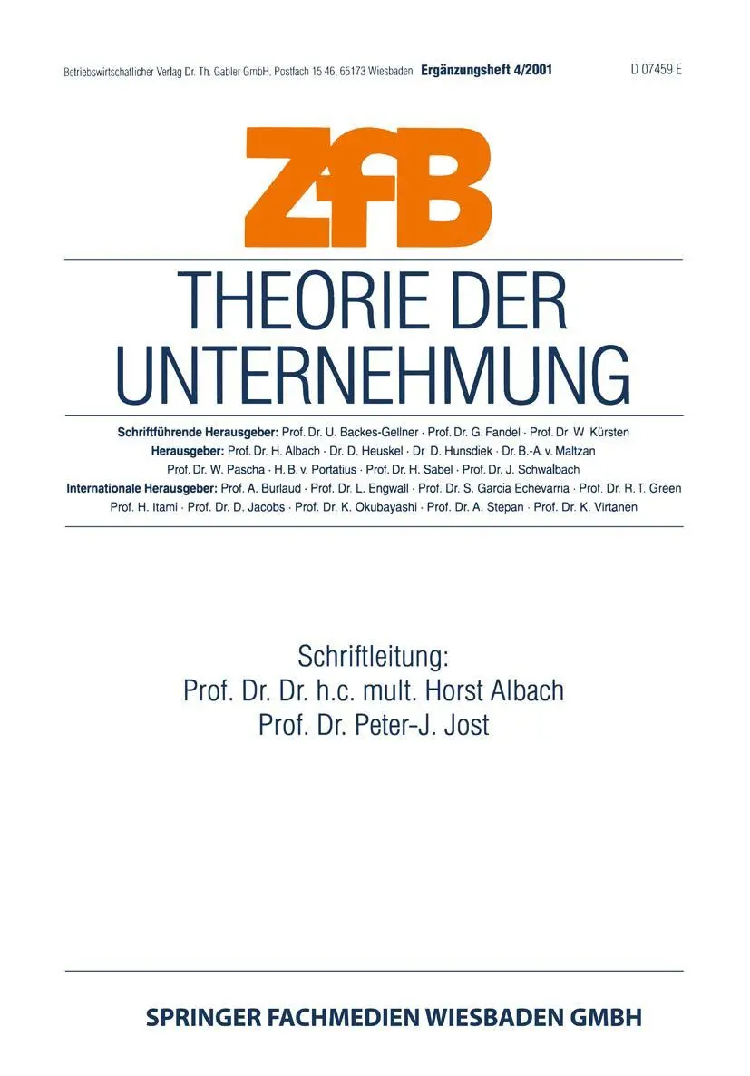 Cover: 9783409118835 | Theorie der Unternehmung | Peter-J. Jost (u. a.) | Taschenbuch | ix
