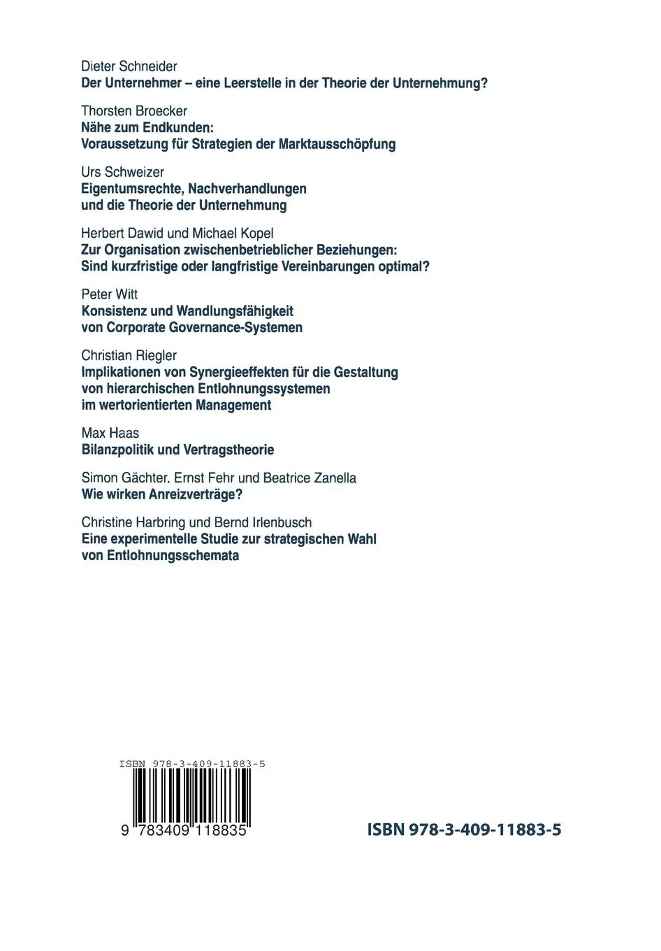 Rückseite: 9783409118835 | Theorie der Unternehmung | Peter-J. Jost (u. a.) | Taschenbuch | ix