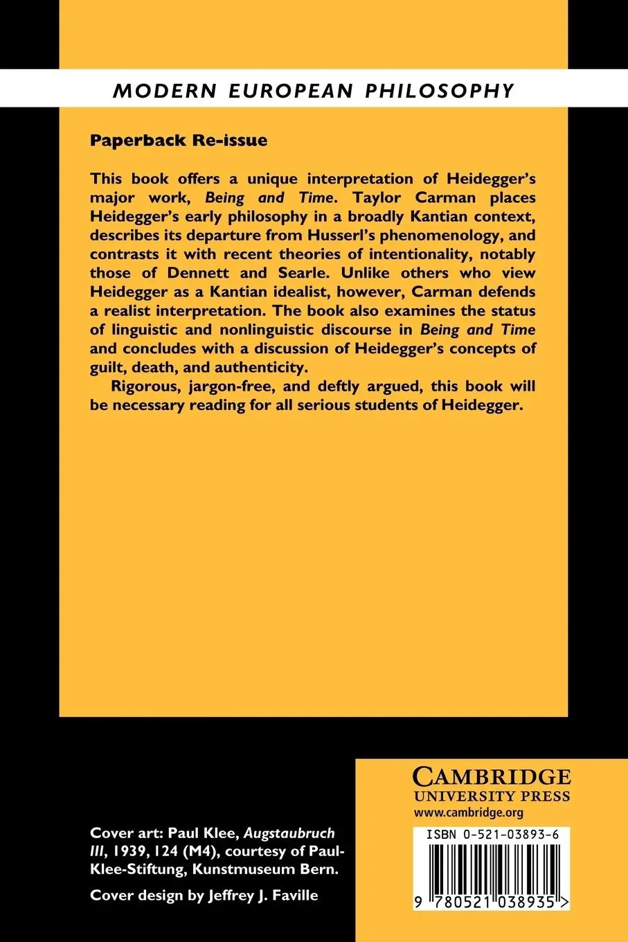 Rückseite: 9780521038935 | Heidegger's Analytic | Taylor Carman | Taschenbuch | Englisch | 2007