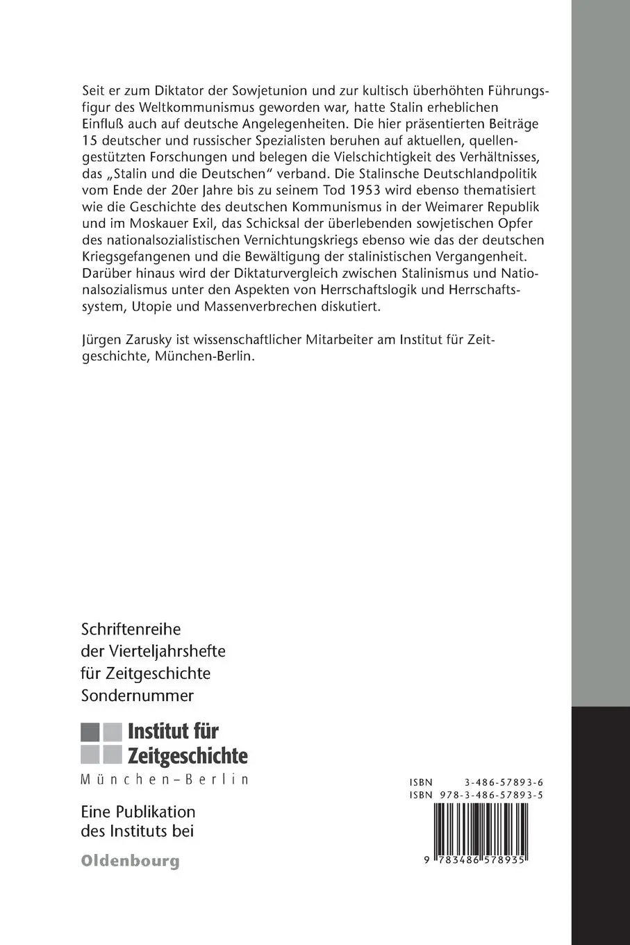 Rückseite: 9783486578935 | Stalin und die Deutschen | Neue Beiträge der Forschung | Zarusky