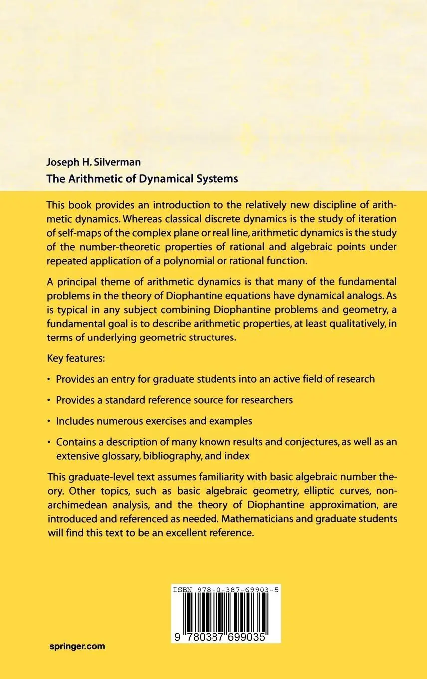 Rückseite: 9780387699035 | The Arithmetic of Dynamical Systems | J. H. Silverman | Buch | xvi