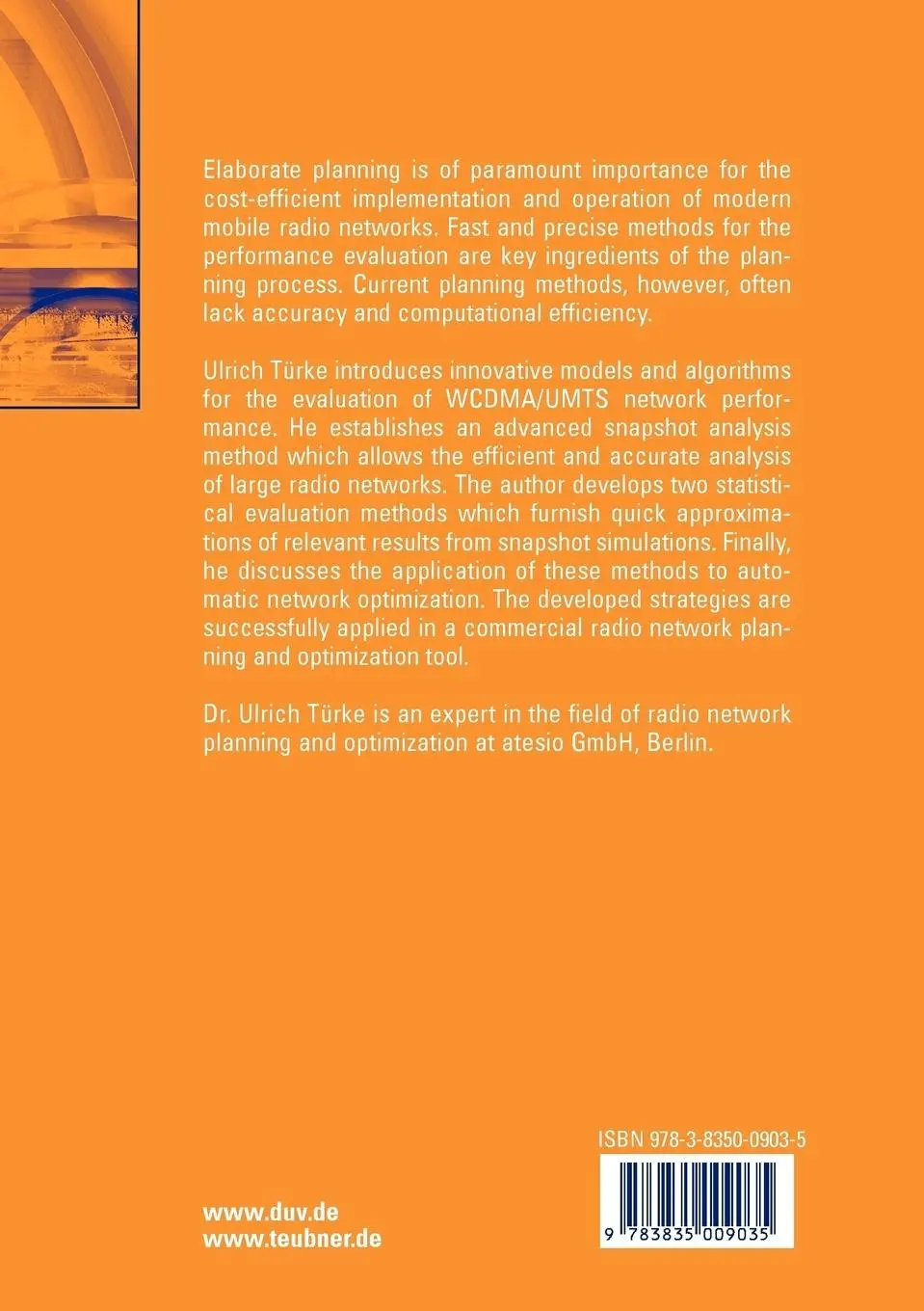Rückseite: 9783835009035 | Efficient Methods for WCDMA Radio Network Planning and Optimization