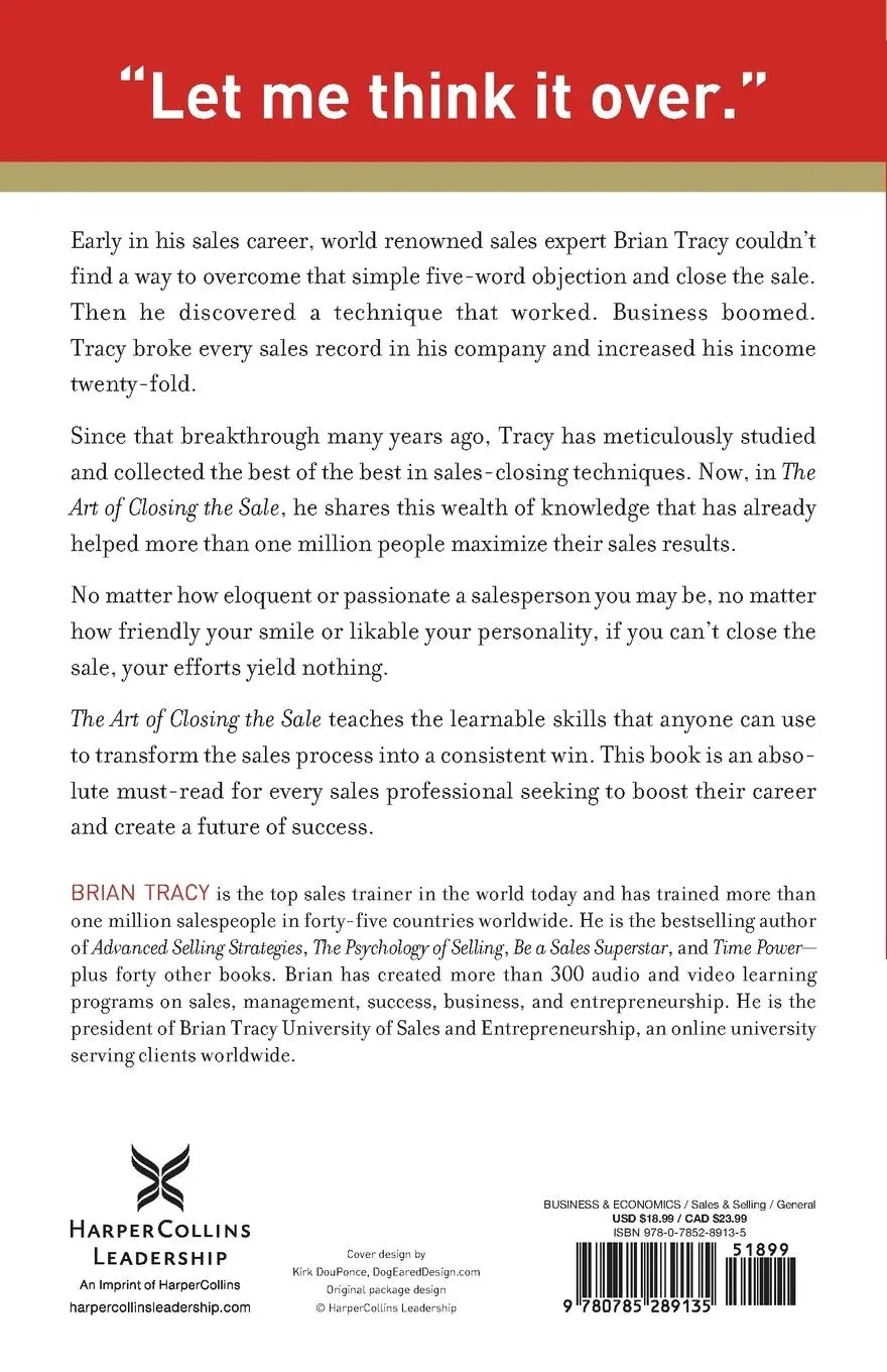 Rückseite: 9780785289135 | The Art of Closing the Sale (International Edition) | Brian Tracy